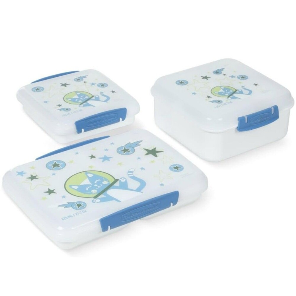 Rubbermaid Pack & Go Space Kitty Star Dust White Lunch Set 3-Pack Containers